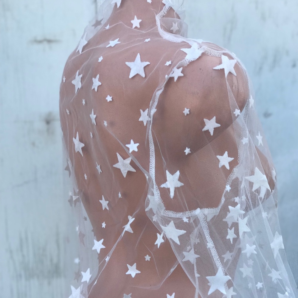 White sheer mesh star crop top velvet netting xl - Picture 2 of 5